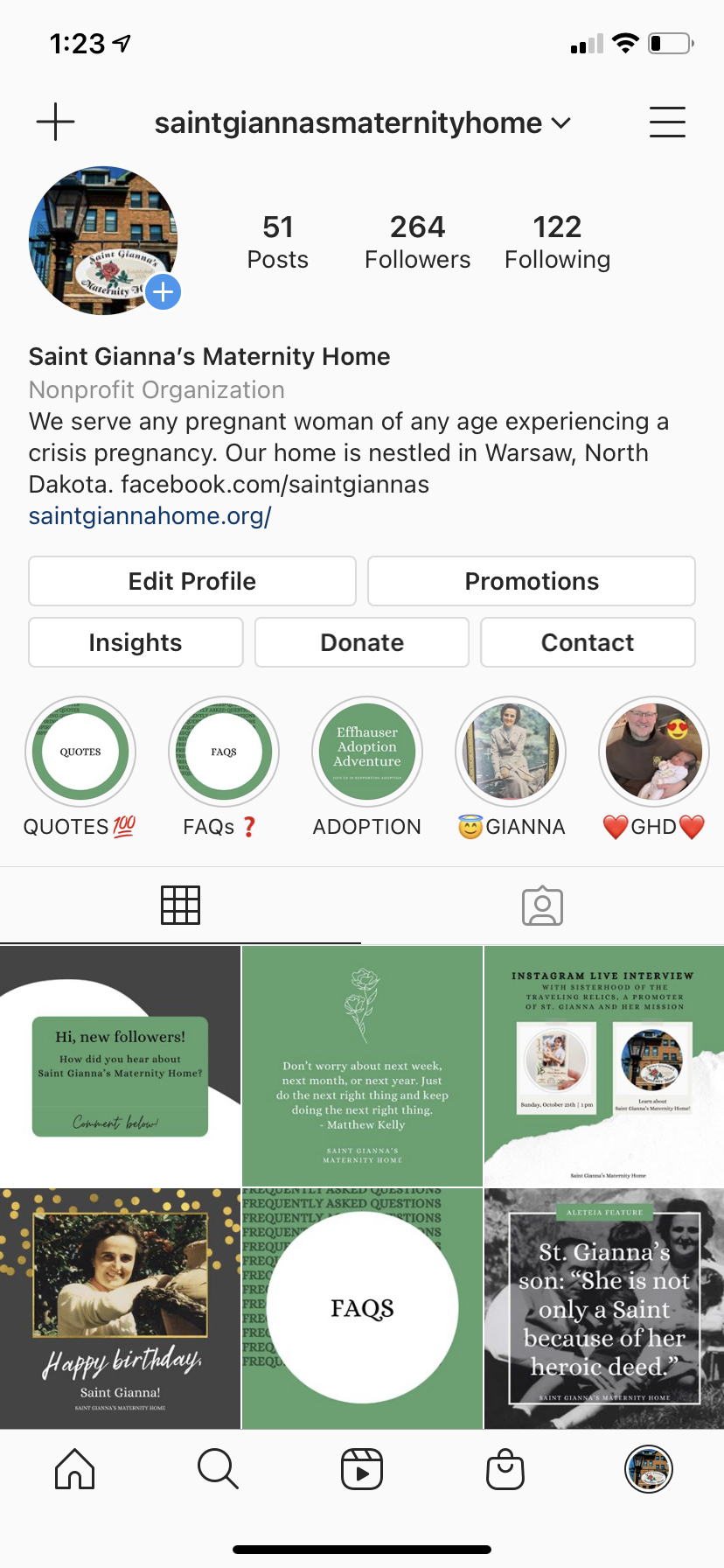 Instagram social media feed for Saint Gianna's Maternity Home, one of HK Media's clients